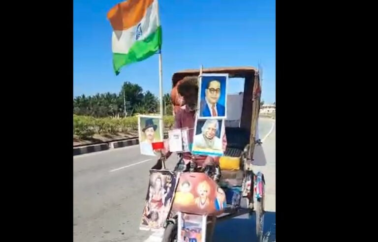 <strong>ದೇಶಭಕ್ತ ಸೈಕಲ್ ಸಾಹು ಬರುತ್ತಿದ್ದಾರೆ….</strong><strong></strong>